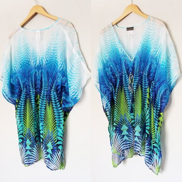 Tommy Bahama V-Neck Sheer Chiffon Tassel Tie Swim Beach Coverup Tunic Blue M - Picture 16 of 16
